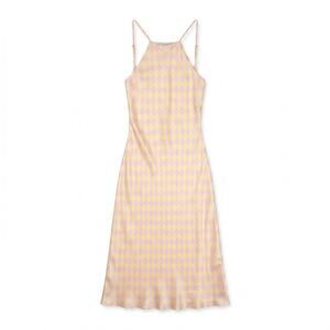 Olivia Rubin Pink Yellow Harlequin Diamond 100% Silk Slip Maxi | US 4